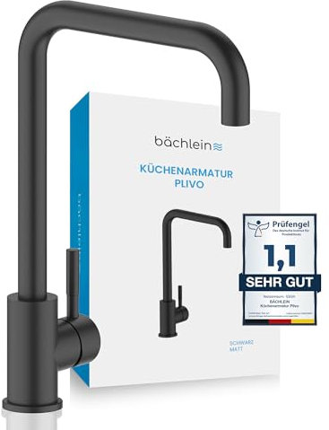Bächlein Rubinetto da Cucina Girevole a 360 Gradi Nero Opaco Rubinetto per Lavello a Una Mano con Canna Girevole a 360° Rubinetto Dell'acqua per la Cucina con Finitura Extra Solida