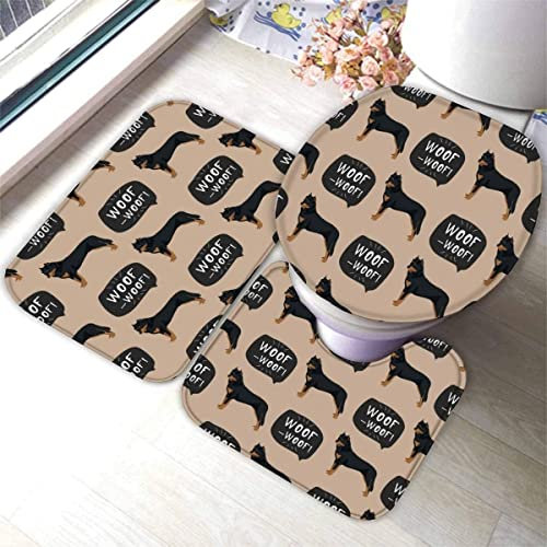 AOLIGL Badematte Welpe Grau Badematten Set rutschfest Waschbar Badgarnitur 3teilig - WC Deckelbezug U-förmigen Contour Badezimmerteppich Matte Flauschige