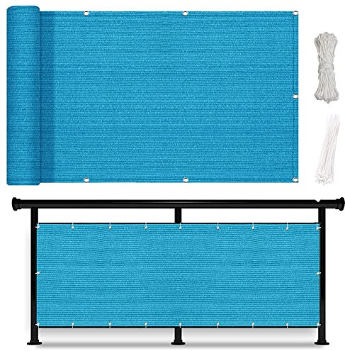 YUANZHI Balkon Sichtschutz 90 x 850 cm Wind- und UV-Schutz blickdichte Balkonbespannung mit Kabelbindern für Balkongeländer Terrasse, Himmelblau