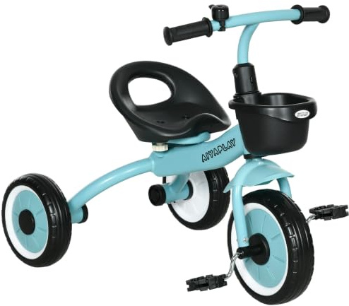 AIYAPLAY Dreirad Kinderdreirad mit Verstellbarer Sitz für 2-5-Jahre Blau | Fahrradkorb, Klingel, Pedalen, Kleinkind Dreirad