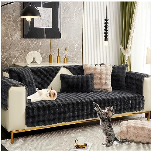 NNSMUN Sofabezug Anti Rutsch 1 2 3 4 Sitzer Couchbezug, Universelle rutschfeste Couch Bezug L-Form Sofaschoner Katze, Sofa Überwurf (Schwarz,70x90cm)