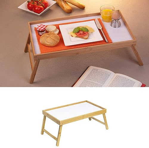 Mojawo Vassoio da letto in bambù, altezza x larghezza x profondità: ca. 22 x 50 x 30 cm, tavolo da pranzo o tavolino da portata con maniglie, tavolino pieghevole e facile da pulire