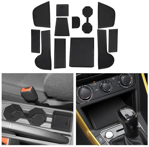 CDEFG Kompatibel mit VW Polo AW MK6 2018-2025 2026 Gummimatten Mittelkonsole rutschfest Antirutschmatten Anti-Staub Becherhalter Gummi Matte Armlehne Aufbewahrung Polo Zubehör (Schwarz)