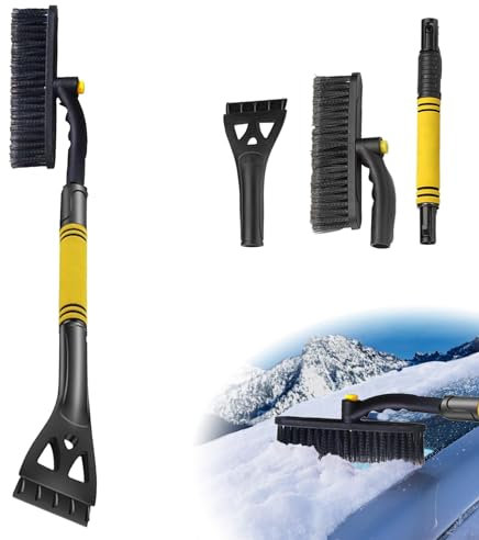 May Huang Auto Eiskratzer mit Besen - 80cm, 3 in1 Auto Reinigungsbürste Eiskratzer Schneebesen mit 360 Grad Bürstenkopf, Auto Schneebürste Schneekratzer mit Schaumstoffgriff für PKW LKW SUV