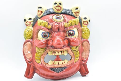 GK&CO. Kukri House 8 Inch Wall Hanging Hand Craving/Craft Nepalese Lord Mahakala Tibetan Buddhism Wooden Mask Wall Decor Made in Nepal (Red Color)