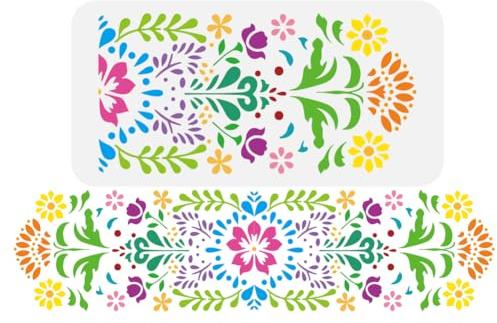 FINGERINSPIRE Zeichenschablone Mit Volksmuster 30x15cm Wiederverwendbare Vorlage Für Volksblumenmalerei Blumengirlanden Dekorationsschablone Blumenmotiv Schablone Zum Malen Auf Holz Wänden Stoffen