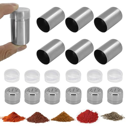 LHOEST 6 PCS Salt and Pepper Pots Sets, Travel Salt and Pepper Shaker Condiment Set, Adjustable Pour Hole Seasoning Shakers, Salt Shaker Small with Lid for Home Kitchen BBQ Restaurant