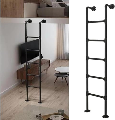 Heavy Duty Black Metal Bunk Ladder Replacement for Tall Dorm Loft Beds 330 lbs Capacity Auxiliary Climb Ladders with Hooks & Fitting