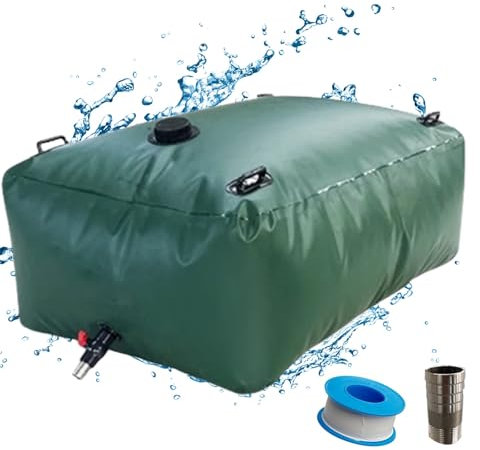 Wassersack Camping, Wasserbehälter Faltbar, Faltbarer Wassertank mit Ventilen und Griff, Wasserblase for Den Außenbereich, Notwasser, Grün(500L/109Gal)