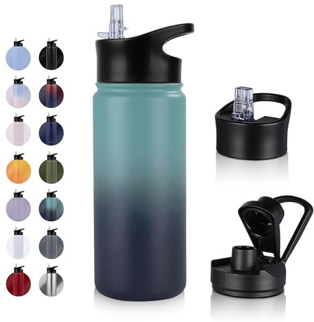 UMBFUN Insulated Water Bottle - 500ml 2 Lids (Straw Lid and Spout Lid) - with Straw,Stainless Steel Double-Walled Insulated Vacuum Leakproof,BPA Free,Drink Flask for Travel Sports Gym Camping Hiking