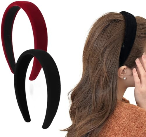 Diademas para Mujer, 2 Piezas Diademas de Terciopelo para Mujer, Diadema Acolchada de Tela de Terciopelo