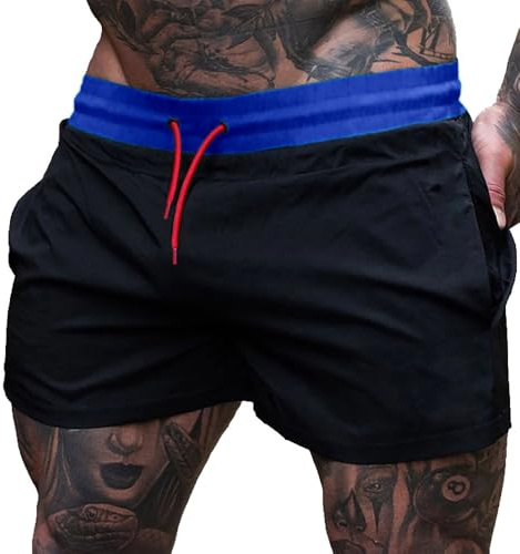 Hombre Costura Interior de 4 Pulgadas Correr Fitness Entrenamiento Pantalones Cortos Tener Bolsillo con Cremallera Sin Revestimiento Negro M
