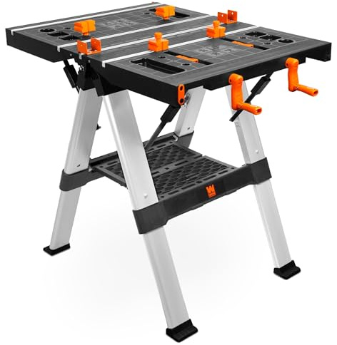 WEN 2-in-1 Folding Work Table and Sawhorse, 440-Pound Capacity with Onboard Clamps and Clamp Dogs (WB3225)