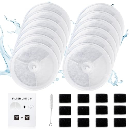 12 PCS Upgraded Filter Unit 3.0 Pet Cat Water Fountain Filters, Including Replacement Filters and Replaced Foam Pump Filter