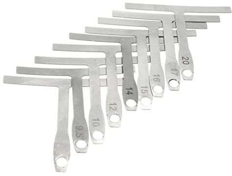 GOOHOCHY Gitarrenmessschieber T-form 9 Stück aus Metall Silber zum Genauen Messen des Sattel und Bundradius für Akustik und E-gitarren Gitarren Einstellwerkzeug für Gitarrenbau