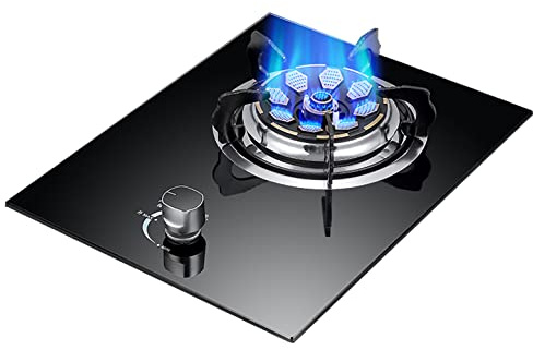 Burner Gas Cooker gas hob 33cm built-in Gas Hob, Black Tempered Glass Gas Cooktop, 1 Cast Iron Portable Hob Ring, For Warming, Cooking, Boiling, Frying, Simmering(A,NG)