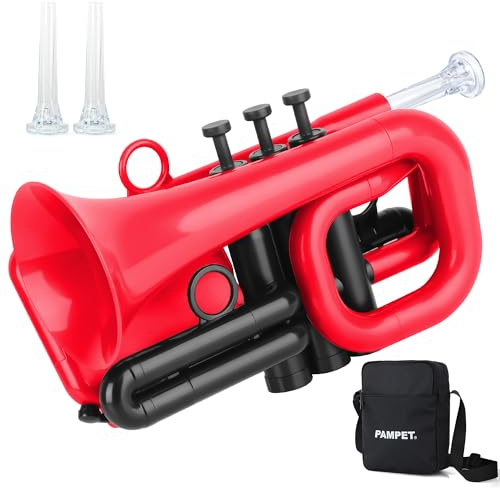 PAMPET Dolphin Pocket Trompete Kunststoff Bb Trompete für Schüler Anfänger Rot | Leichtes, langlebiges Standard-Trompeten-Instrument mit 3C- und 7C-Mundstück