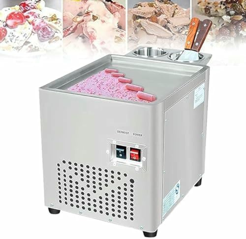 Ice Cream Maker - Stainless Steel Commercial Rolled Ice Cream Machine with Compressor and 2 Scrapers for Ice Cream Rolls