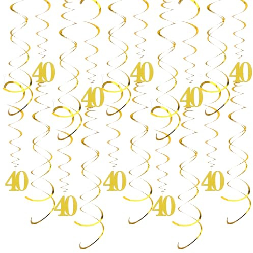 20 Stück Geburtstag Deko,Zahl 40 Geburtstagsdeko Spiralen Luftschlangen Gold,Deckenhänger DoppelSpiral Girlande für Partydeko,Jubiläum,40. Geburtstag Dekoration,Funkelnd Hängende Swirls Streams (40)