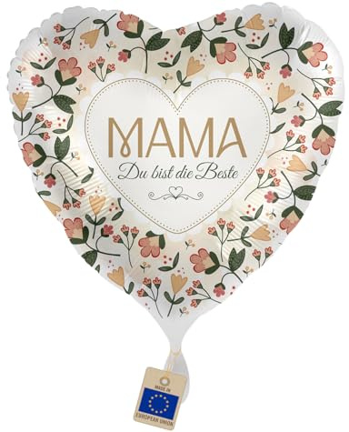 Folienballon Mama Du bist die Beste – Herzballon für Mutter | Blumen-Ballon in Herzform, Geschenk & Deko für Muttertag, Geburtstag, Dankeschön, Mutti, Mama & Überraschung