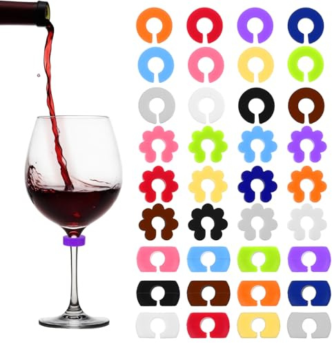 Elegaperma 36 Pcs Wine Glass Charms, Glass Identifiers for Drinks, Wine Charms for Stem Glasses,Reusable Wines Tag for Drink,Perfect Silicone Drink Markers Charm for Glasses for Parties & Events