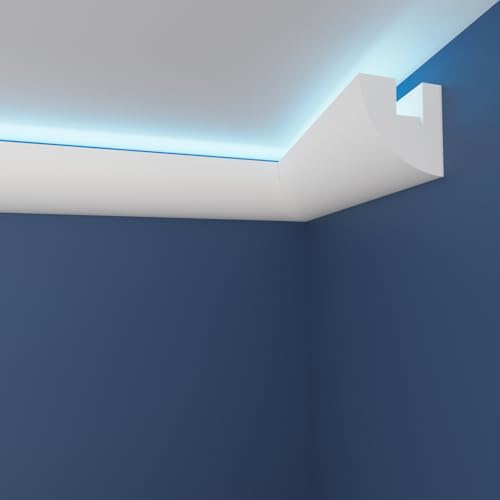 WOLDECOR Premium LED Coving Cornice – Lightweight XPS Ceiling Moulding Trim, Easy to Install Decorative Polystyrene Coving for Walls and Ceilings with LED Lighting (WLU01, 20 Meters)
