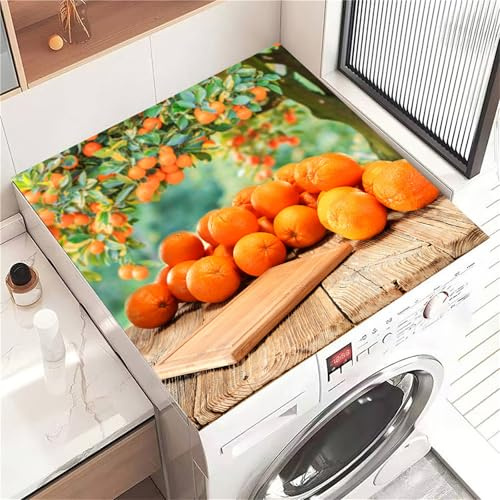Highdi Housse de Protection pour Machine à Laver Top, Motif Orange Coussin de Machine à Laver Antidérapant, Tapis de Protection pour Dessus Sèche-Linge Séchage Rapide (Kaki,30x40cm)