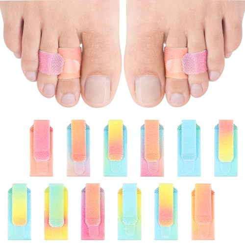 12 Pack Hammer Toe Wraps Broken Toe Wraps Corrector Adjustable Straightener Toes Cushioned Bandages Separators Bandages Splint Corrector for Crooked Overlapping Curled Bent Toes (Multicolor)