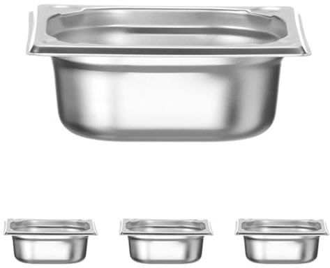 HENDI Gastronormbehälter, Temperaturbeständig von -40° bis 300°C, Heissluftöfen-Kühl- und Tiefkühlschränken-Chafing Dishes-Bain Marie, Stapelbar, 1L, GN 1/6, 176x162x(H)65mm, Edelstahl (Packung mit 4)