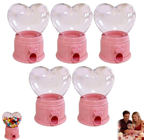 Distributeur de bonbons en forme de cœur, petite machine à bonbons pour les fêtes, idéal pour les amis, la famille, les enseignants et la Saint-Valentin (rose, 5 pièces)