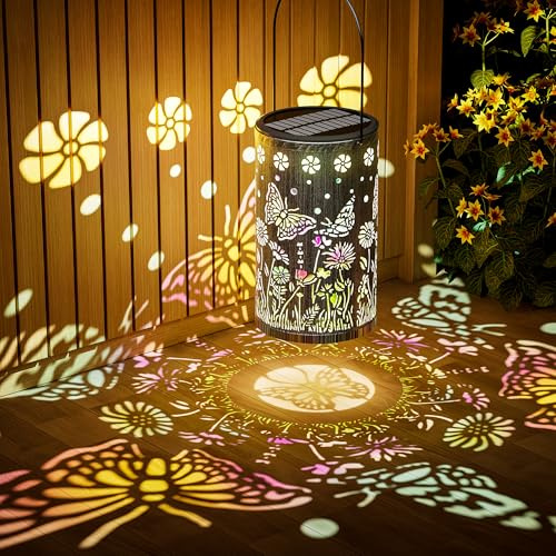 Solarlaterne für Außen, Dynamisches Solarlampen für Außen Hängend, Wasserdicht 1200mAh Akku Solar Schmetterlinge für Außen Balkon Patio Terrasse Rasen Garten Geschenk