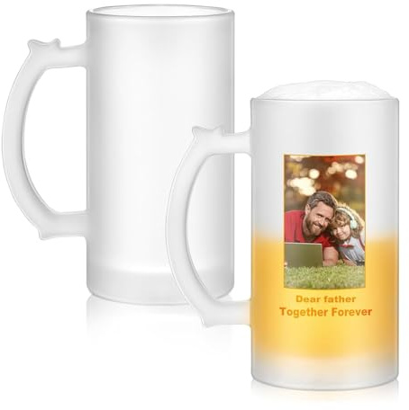 Akfldms Boccale da Birra Vuoto per Sublimazione, 2 Pezzi, Tazza Personalizzata per Regalo, Lattina in Vetro Satinato da 16 Once, Foto e