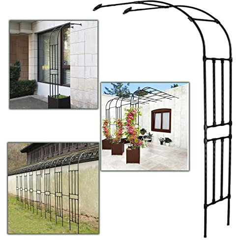 Rosenbogen Halbbogen Wand Garten Rankhilfe Kletterpflanzen, Wetterfestes Torbogen Metall Breite 60/90/120/150/180/220/240cm Für Wände, Fenster, Eingänge, Gänge, Balkone(Schwarz,B60 x H240cm)
