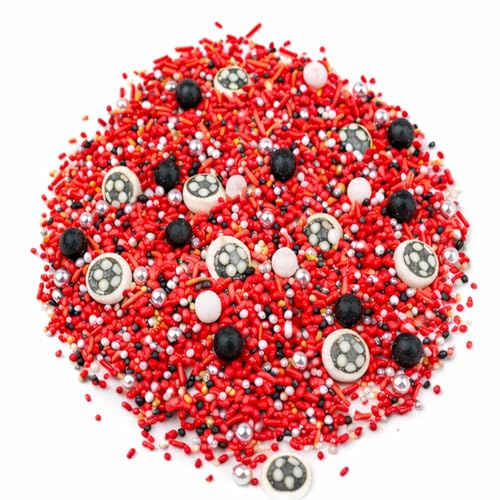 Happy Sprinkles Red Football Party Mix 90g - Edible Cake Decorations with Footballs – Kids Cake Toppers & Cupcake Sprinkles - Birthday Cake Decorations & Football Party Decoration - HS0786