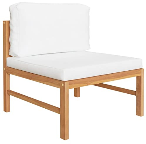 zylophax 3-TLG. Garten-Lounge-Set aus Teakholz mit Creme Kissen, Mittelteil Sofa, wetterfestes Outdoor Loungesofa für Terrasse Balkon Veranda, modular erweiterbar, Komfortables Sitzmodul