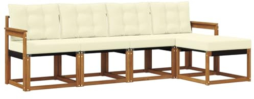 HETFTJN Juego de muebles de jardín de madera maciza de acacia, sofá de exterior con tapicería, conjunto modular de muebles de salón para patio y jardín, color crema