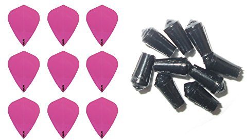 3 Sets of Ruthless R4X (Standard/Slim/Pear/Kite) Dart Flights Plus 3 Sets of Black Nylon Dart Flight Protectors (Fluro Pink Kite)