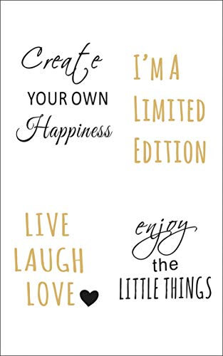 Rayher 60960000 Abziehmotive Happy, schwarz/gold, hauchdünn, 2 Bögen 10 x 16 cm, Tattoo, Aufkleber, Abziehbild, Wasserschiebebild, für glatte Oberflächen, Glas, Kunststoff, Keramik, Metall, Spiegel