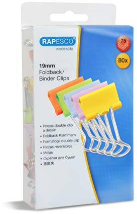 Rapesco 1492 19 mm Pappersklämmor, Blandade Färger, Förpackning med 80