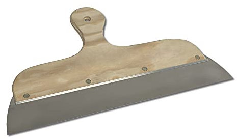 DEWEPRO® Edelstahl Fassadenspachtel - Dekorspachtel - Flächenspachtel - Flächenrakel mit Aluhalter und Holzgriff - Größe: 350x45mm