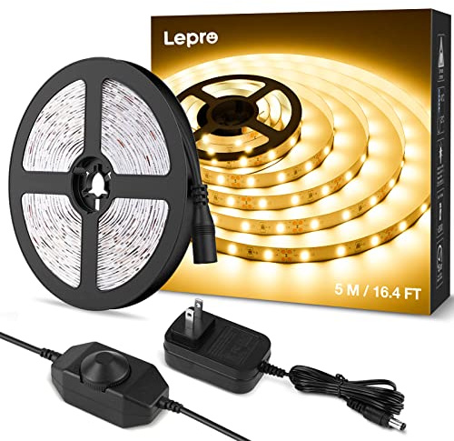 Lepro LED Strip Light White, 16.4Ft Dimmable Vanity Lights, 3000K Super Bright LED Tape Lights, 300 LEDs SMD 2835, Strong 3M Adhesive, Suitable for Home, Kitchen, Under Cabinet, Bedroom, Warm White
