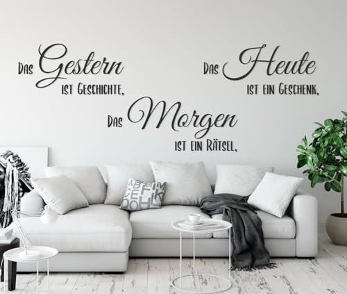 tjapalo® a116 Wandtattoo Gestern ist Geschichte Wandtattoo Wohnzimmer Sprüche Zitate Wandsticker Flur modern wandtattoo für wohnzimmer, Farbe: Schwarz, Größe: B140xH50cm