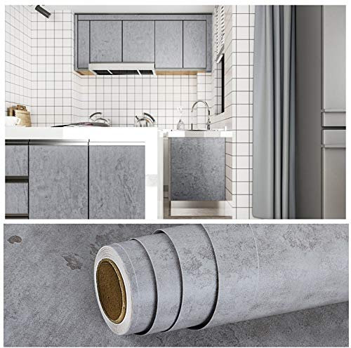 VEELIKE Papel Pintado Pared Grueso Gris Papel de Pared Impermeable Efecto Hormigón Papel para Forrar Muebles Papel Vinilo Adhesivo para Muebles Papel Tapiz para Dormitorio Sala Encimera 40cm x 300cm