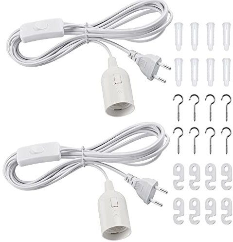 DiCUNO E27 Lampenfassung mit Schalter, E27 Lampensockel mit 4M Netzkabel und EU Stecker, für Lampenaufhängung, Pendelleuchten, Deckenlampen, DIY Projekte, Weiß, 2er-Pack