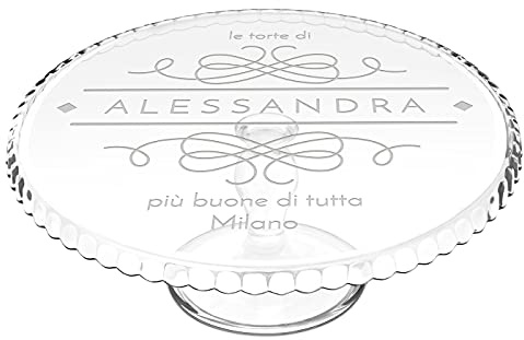 Maverton Vassoio Sottotorta in Vetro, Personalizzazione a Laser | Porta Dolce Tondo Rialzato su un Piede, Alzatina Dolci da ca. 30cm, regalo donna compleanno, Ornamento