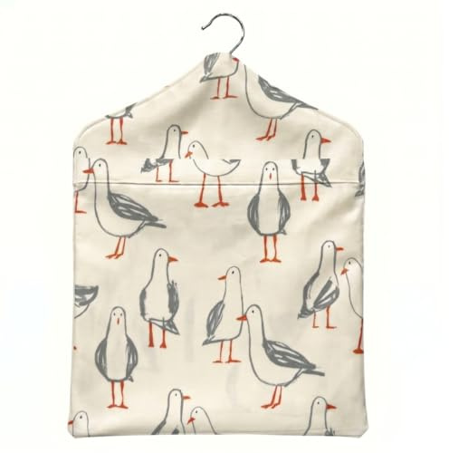 Jolee Fabrics Premium Oilcloth Peg Bags with Wooden Hanger - Large Waterproof Peg Bag, Clothes Clip Storage Perfect for Any Washing Line (Natural Seagulls Peg Bag)