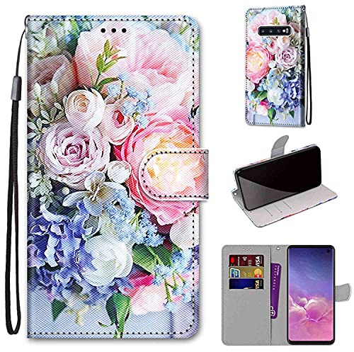 Funda para Samsung Galaxy S10, Ramo Rosado | Ranura Tarjeta, Flip Folio, Magnético, Función de Soporte, Cuero Protección Carcasa