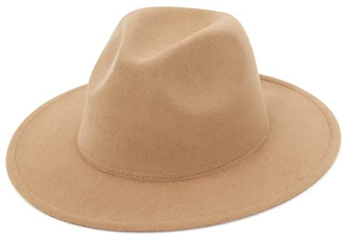 EOZY Fedora Hut Herren Damen Filzhut Breite Krempe Panama Hut Retro Jazz Hut Kamel M