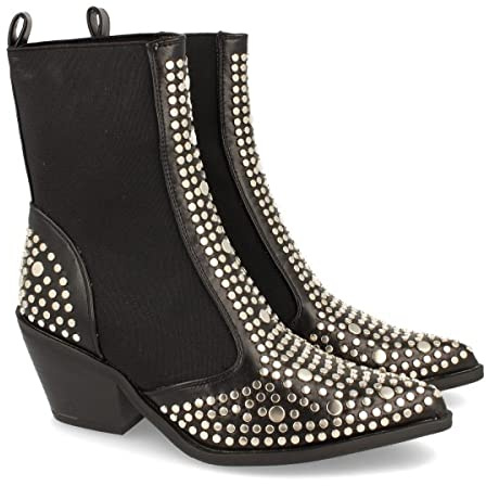 shoes&blues.es 61927-Botin de Mujer con Tacon y Elastico en el Tobillo, de Punta Fina, Adornado con Tachuelas Metalicas Otono Invierno 2020. Talla 37 Negro