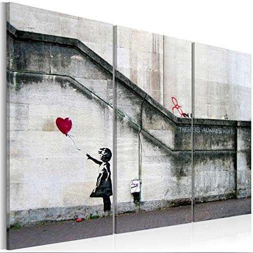 decomonkey Akustikbild Premium Banksy Ballon 120x80 cm 3 Teilig Kunst Akustikpaneele Akustikdämmung Schallschlucker Schallabsorber Schalldämmung Akustikplatten Street Art Graffiti